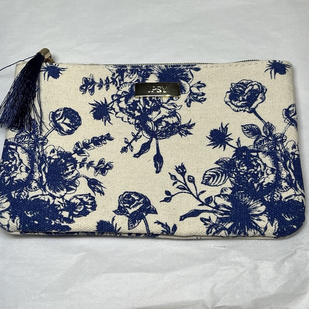 Ipsy Makeup Bag Blueโ & Cream Colored W/ Pale Yellow Inside 2025